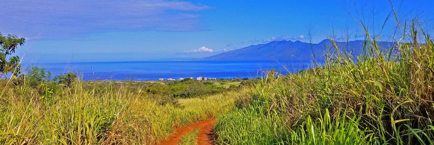 View Toward Kaanapali Area, Moloka'i Island in Background | Hidden Hills and Jungle Above Kahana in West Maui, Hawaii