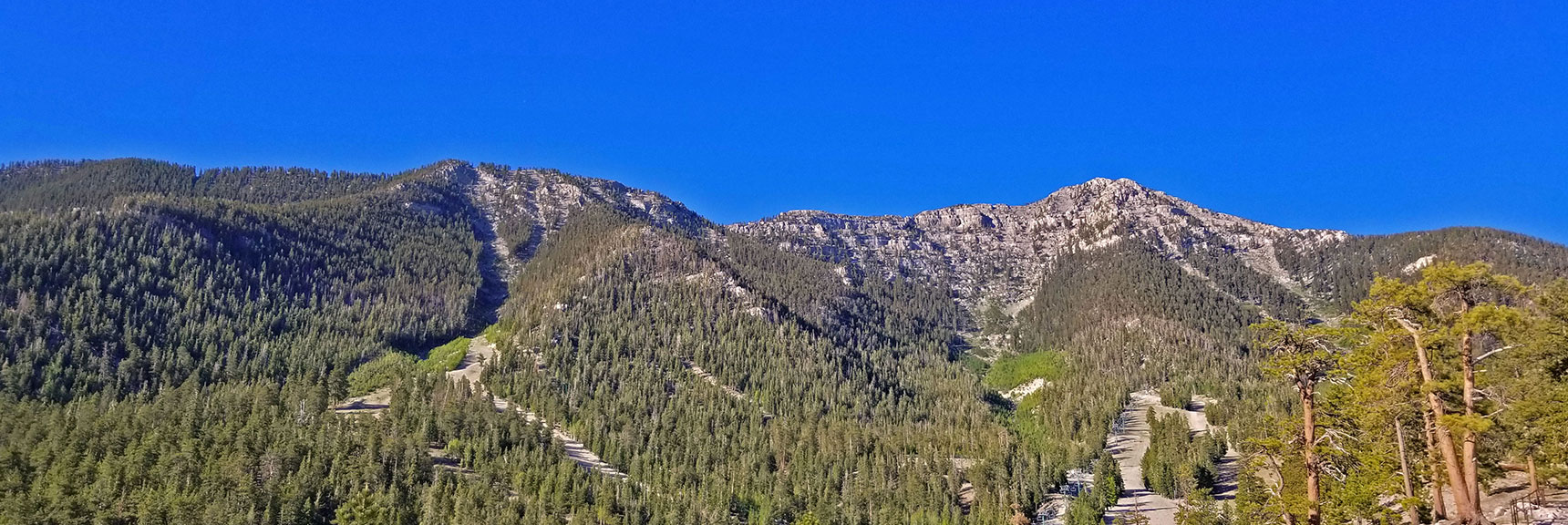 SE Ski Run to Plateau (left) to Lee Peak (right) | Lee Canyon to Kyle Canyon | Potential Routes | Mt Charleston Wilderness | Spring Mountains, Nevada