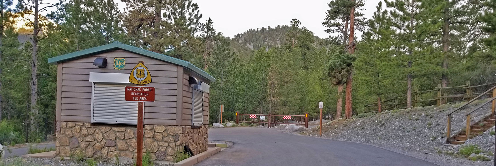 Entering the Old Mill Picnic Area. Gates Locked at 6:30am Mid-June | The Sisters South | Lee Canyon | Mt Charleston Wilderness | Spring Mountains, Nevada