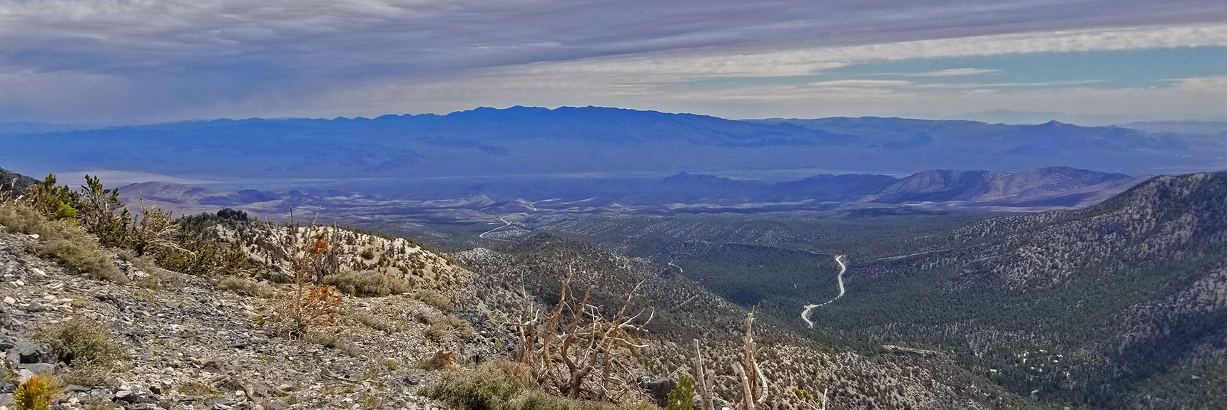 360-Degree Clockwise Circle View from the Eastern Summit Begins with Lee Canyon Rd, the Sheep Range and Gass Peak. | The Sisters South | Lee Canyon | Mt Charleston Wilderness | Spring Mountains, Nevada