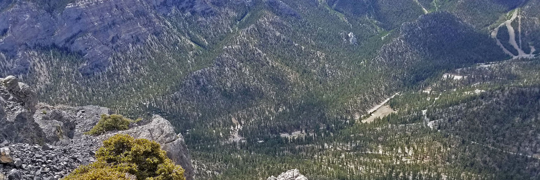 View Straight Down Into Upper Lee Canyon and Ski Runs | The Sisters South | Lee Canyon | Mt Charleston Wilderness | Spring Mountains, Nevada