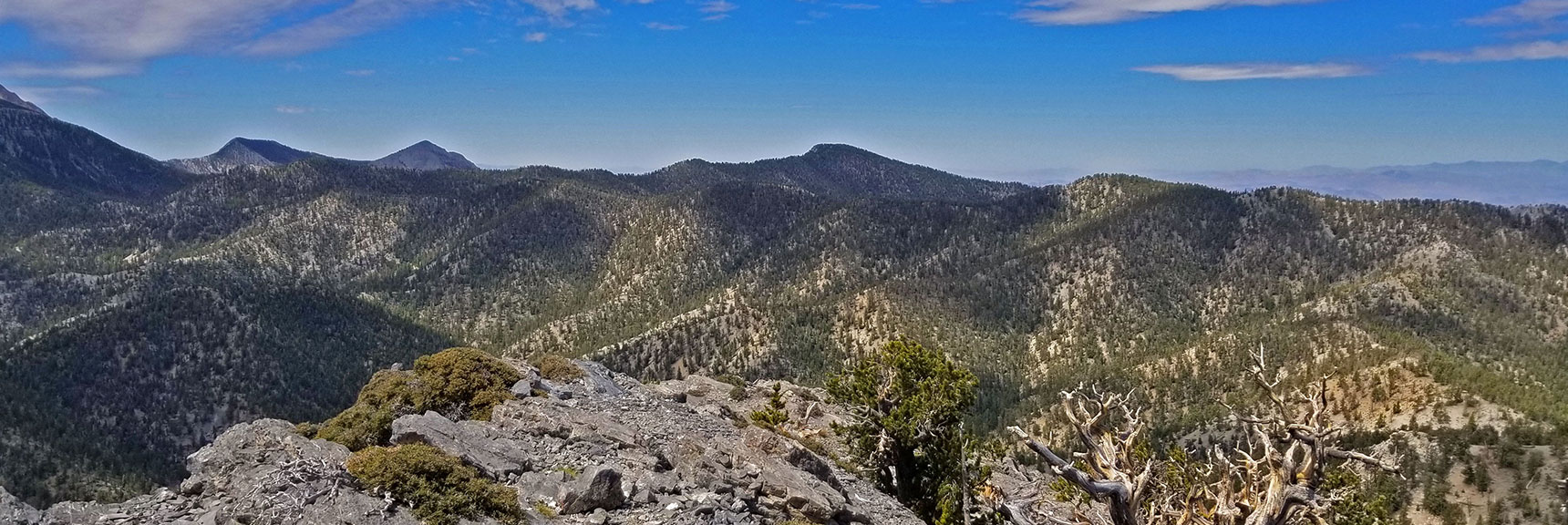 Upper End of Lee Canyon with Bonanza Trail Ridgeline Heading Toward the Right (West). | The Sisters South | Lee Canyon | Mt Charleston Wilderness | Spring Mountains, Nevada