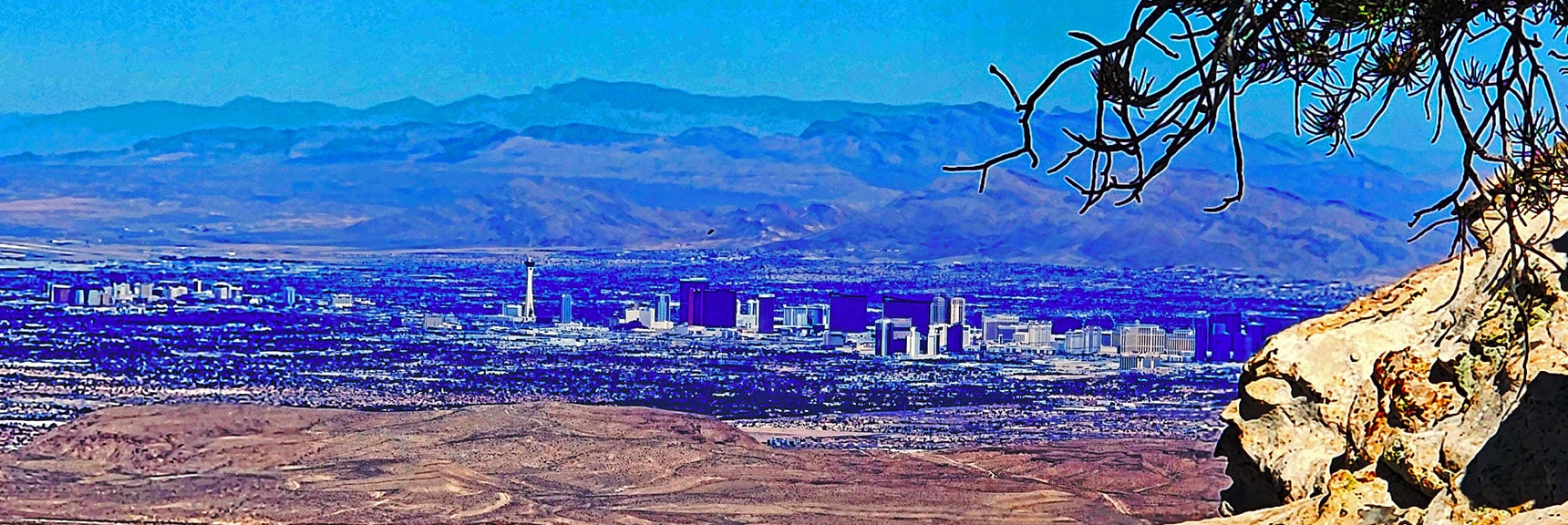 Vegas Strip Viewed from Ascent Ramp. | Hollow Rock & South Peaks Loop | Rainbow Mts. Wilderness, Nevada