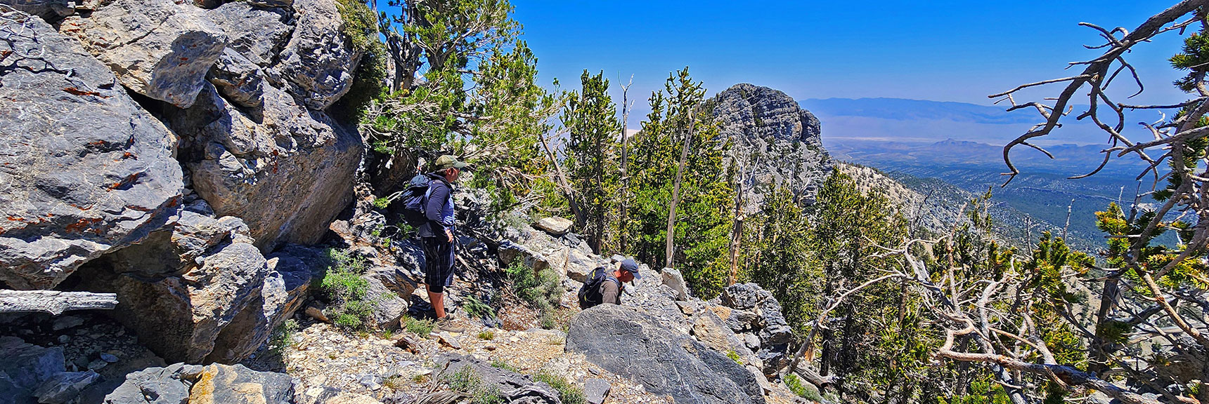 Route Widens a Bit Beyond "Ledge of Death", Continuing Toward North Sister. | Sisters South to the Sisters North | Mt. Charleston Wilderness | Spring Mountains, Nevada