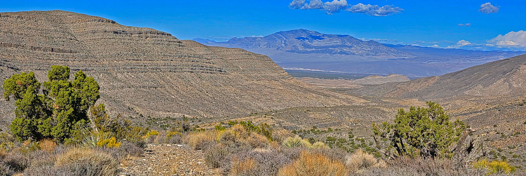Heading Down Slope to Baseline Valley and Road | La Madre Mt North Ridge | La Madre Mountains Wilderness, Nevada