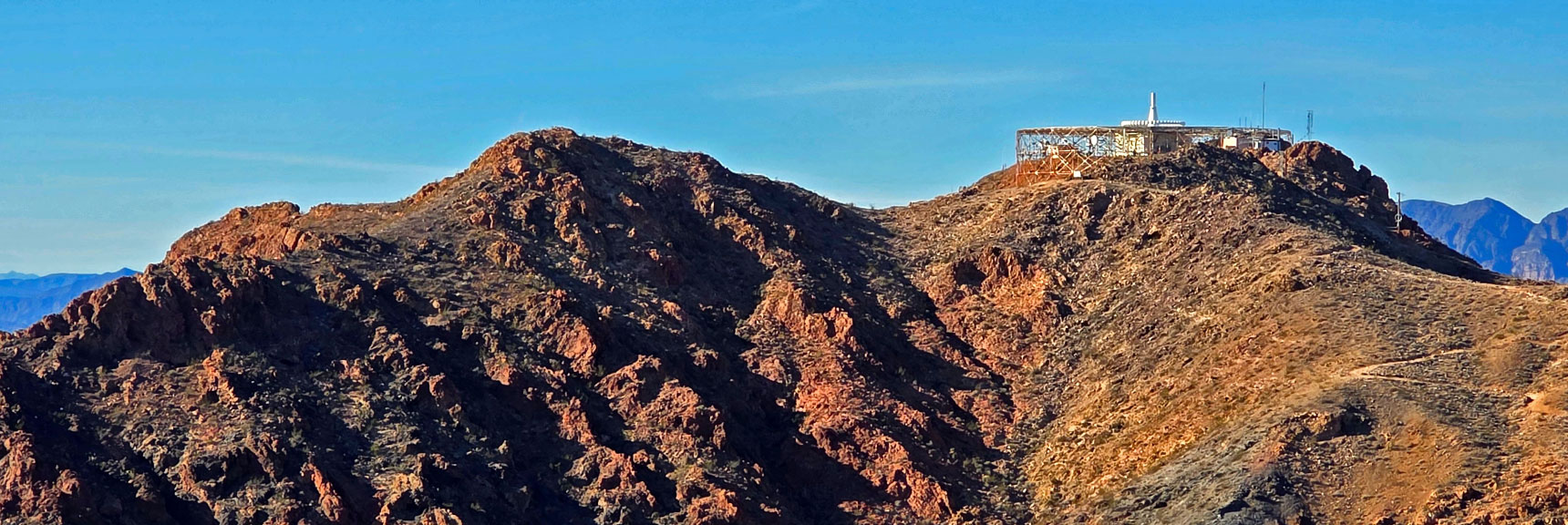 Enlarged Red Mt. (left) & Radar Mt. VORTAC Complex Above Parking Area | Black Mountain and River Mountain Loop | River Mountains | Lake Mead National Recreation Area, Nevada