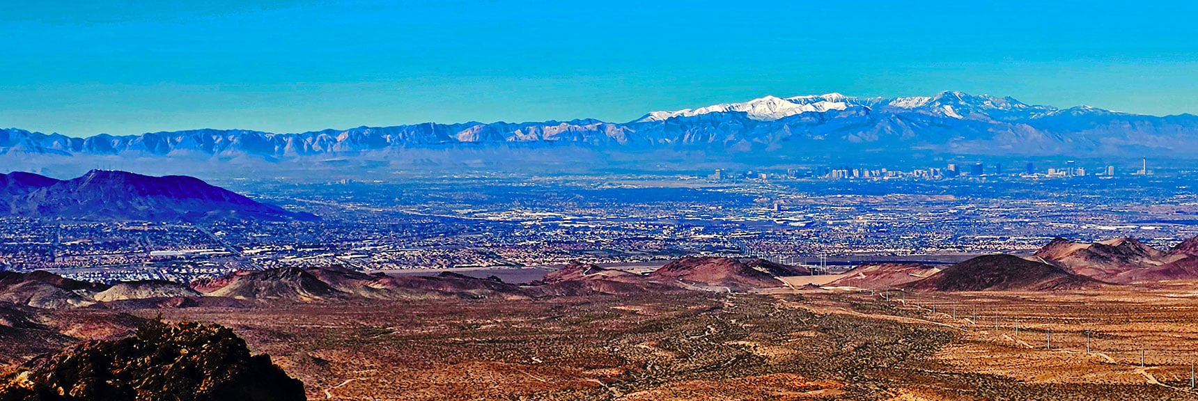 Vegas Valley & Spring Mts. to the East. Note Power Lines from Hoover Dam. | Black Mountain and River Mountain Loop | River Mountains | Lake Mead National Recreation Area, Nevada