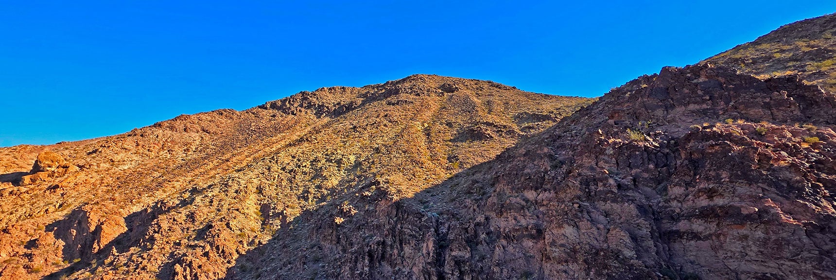 Continue Up Steep Ridgeline Above Gully to Easter Island Peak | Leaning Arch Loop | River Mountains | Lake Mead NRA, Nevada
