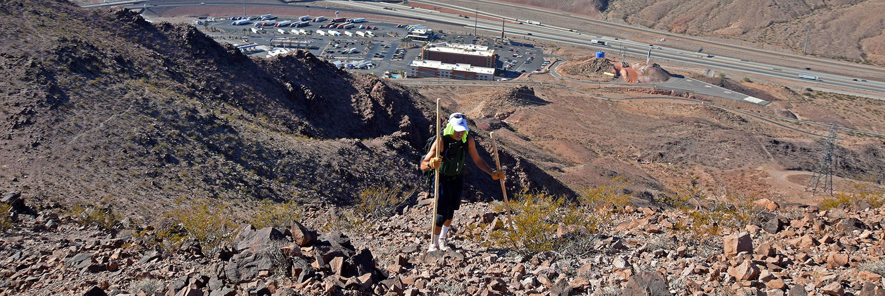 Final Ascent to Easter Island Peak. Note Approach Path Below to Left | Leaning Arch Loop | River Mountains | Lake Mead NRA, Nevada
