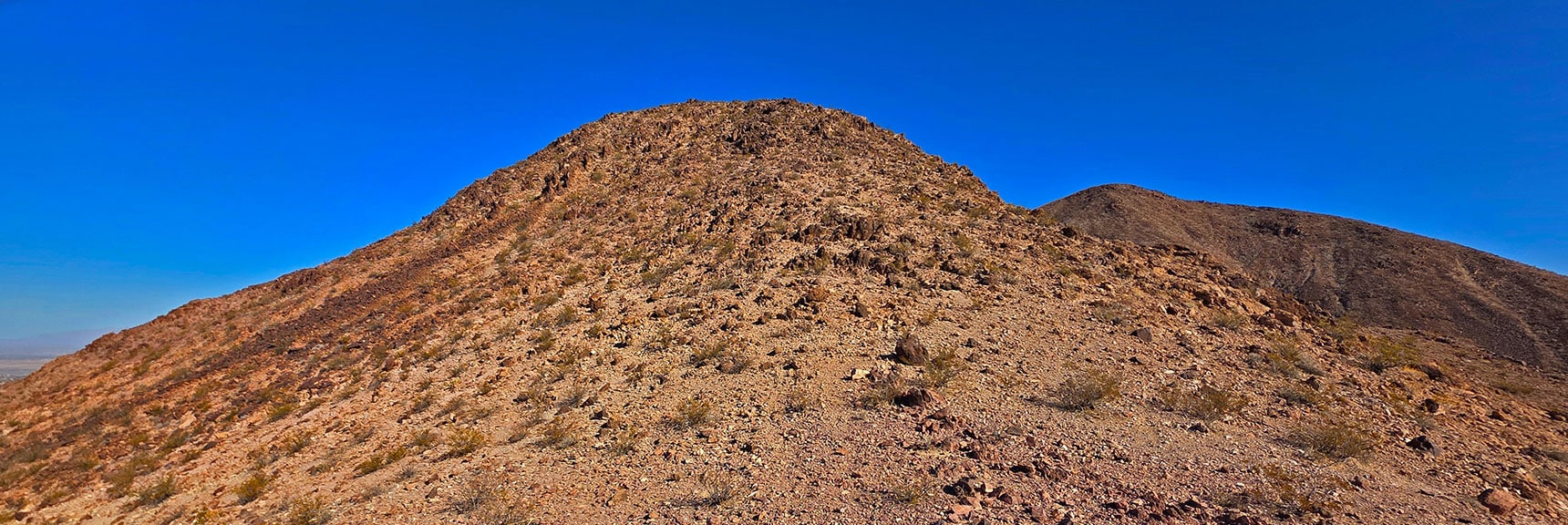 Easter Island Peak Ahead. Incline Decreased at Gully Summit Below | Leaning Arch Loop | River Mountains | Lake Mead NRA, Nevada