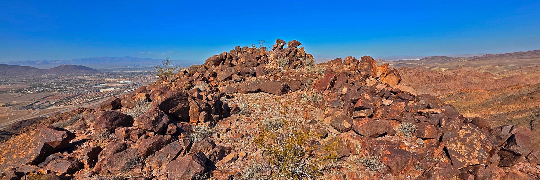 Summit View of Leaning Arch Peak Toward Henderson & Vegas | Leaning Arch Loop | River Mountains | Lake Mead NRA, Nevada