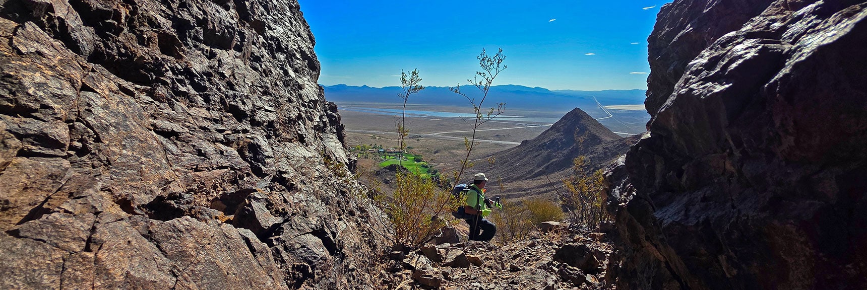 View from Inside the Arch Toward Solar Farms and Searchlight Nevada | Leaning Arch Loop | River Mountains | Lake Mead NRA, Nevada
