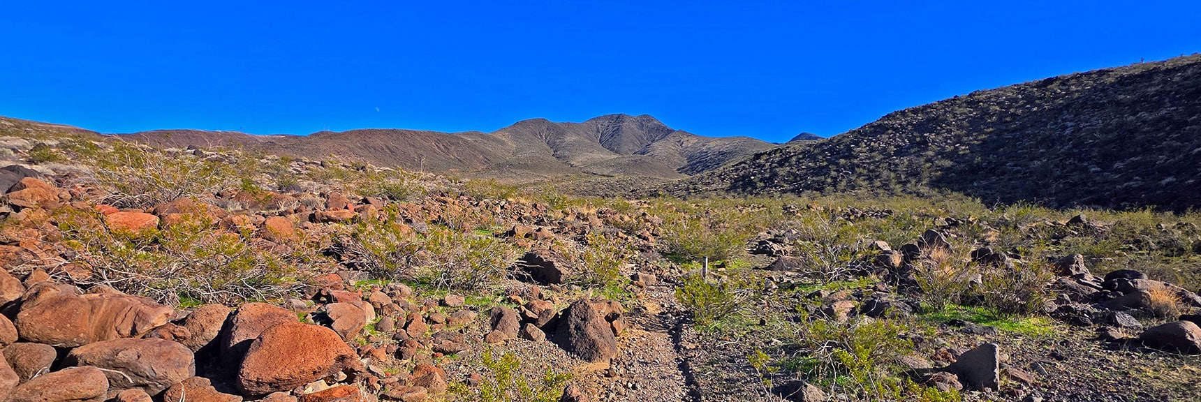 You'll Ascend the South Approach Ridge (right), Descend the North Ridge. | Black Mountain North Loop | McCullough Hills | Sloan Canyon National Conservation Area, Nevada