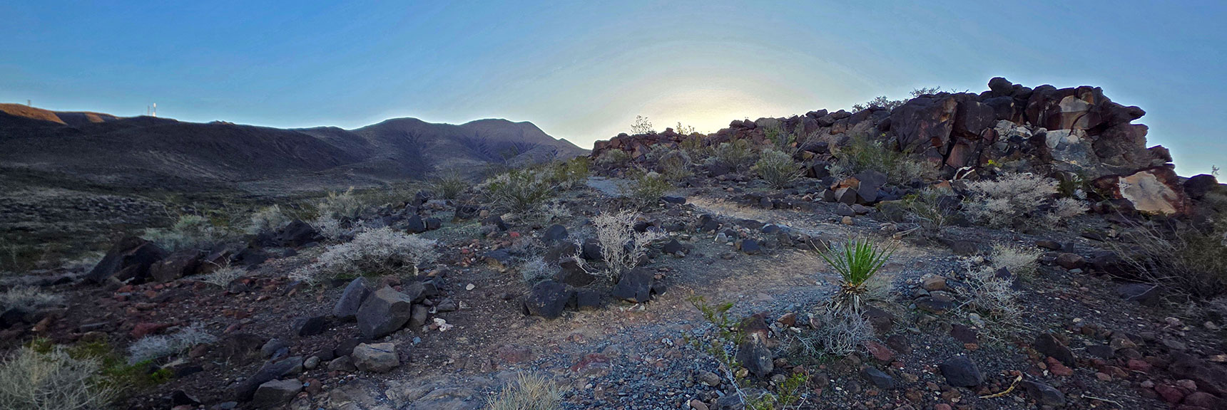 Distinctive Volcanic Terrain Immediately Apparent on Approach Ridge. | Black Mountain North Loop | McCullough Hills | Sloan Canyon National Conservation Area, Nevada