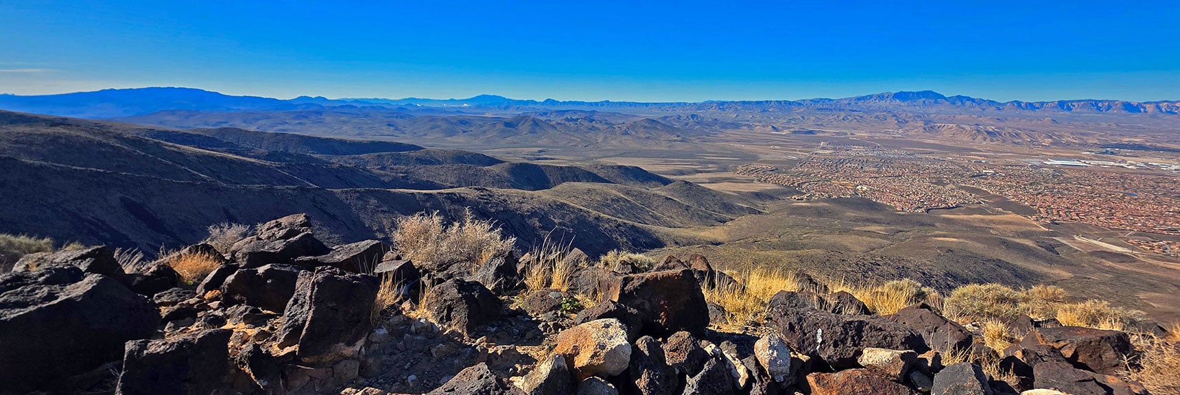 Southwest View Along McCullough Mts. West Base. Many Baseline Trails. | Black Mountain North Loop | McCullough Hills | Sloan Canyon National Conservation Area, Nevada