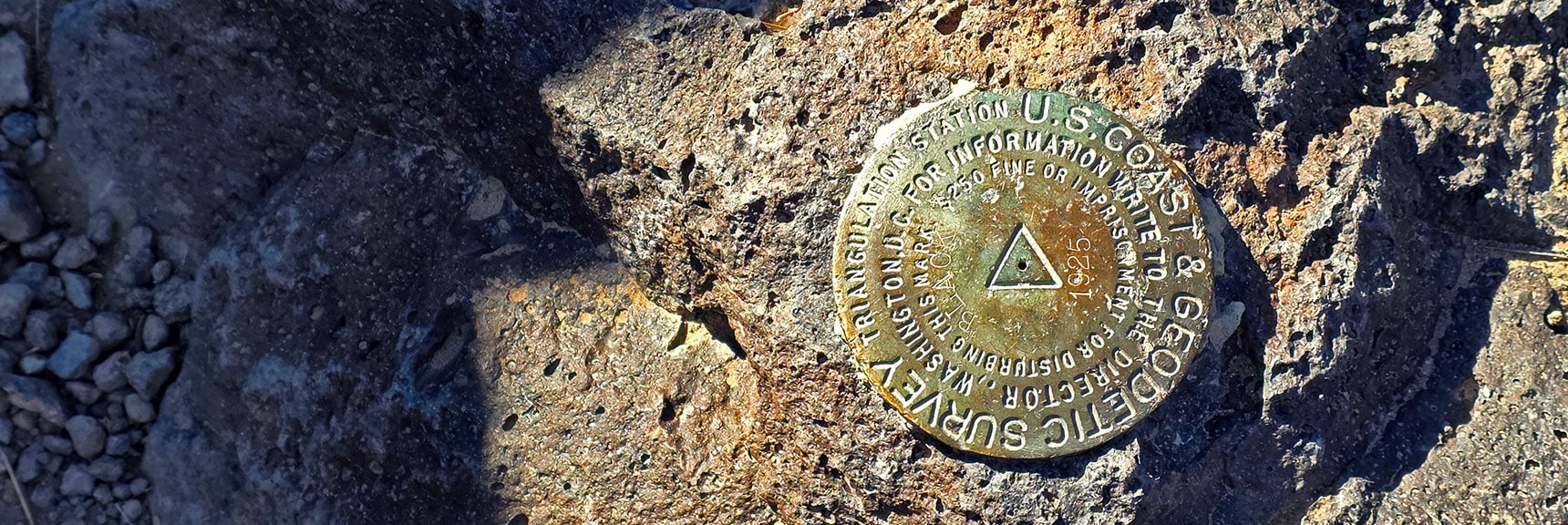 Summit Survey Marker Dated 1925 - 100th Anniversary This Year! | Black Mountain North Loop | McCullough Hills | Sloan Canyon National Conservation Area, Nevada