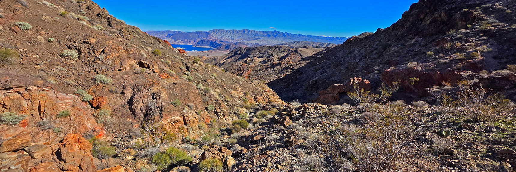 Upper Return Gully is Rocky, Narrow with a Few Light Class 3 Scrambles | Boulder city Ridgeline | Lake Mead National Recreation Area, Nevada