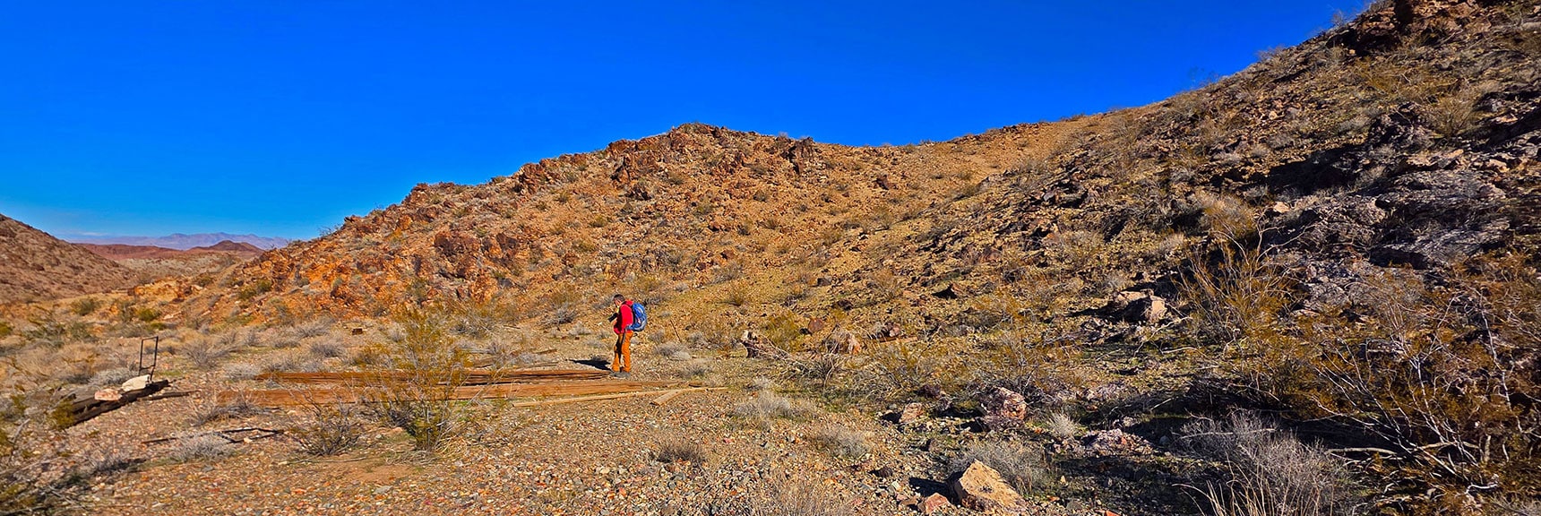 Leftover Wooden Beams, Rusty Gas Cans Among Scattered Objects | Boulder city Ridgeline | Lake Mead National Recreation Area, Nevada