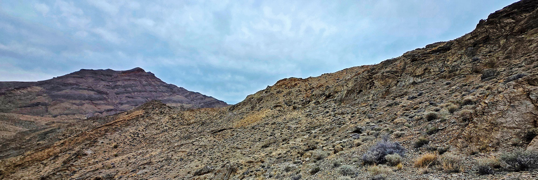View Back Across Summit Ridgeline to Gass Peak. Note Layering. | Castle Rock Loop | Desert National Wildlife Refuge, Nevada