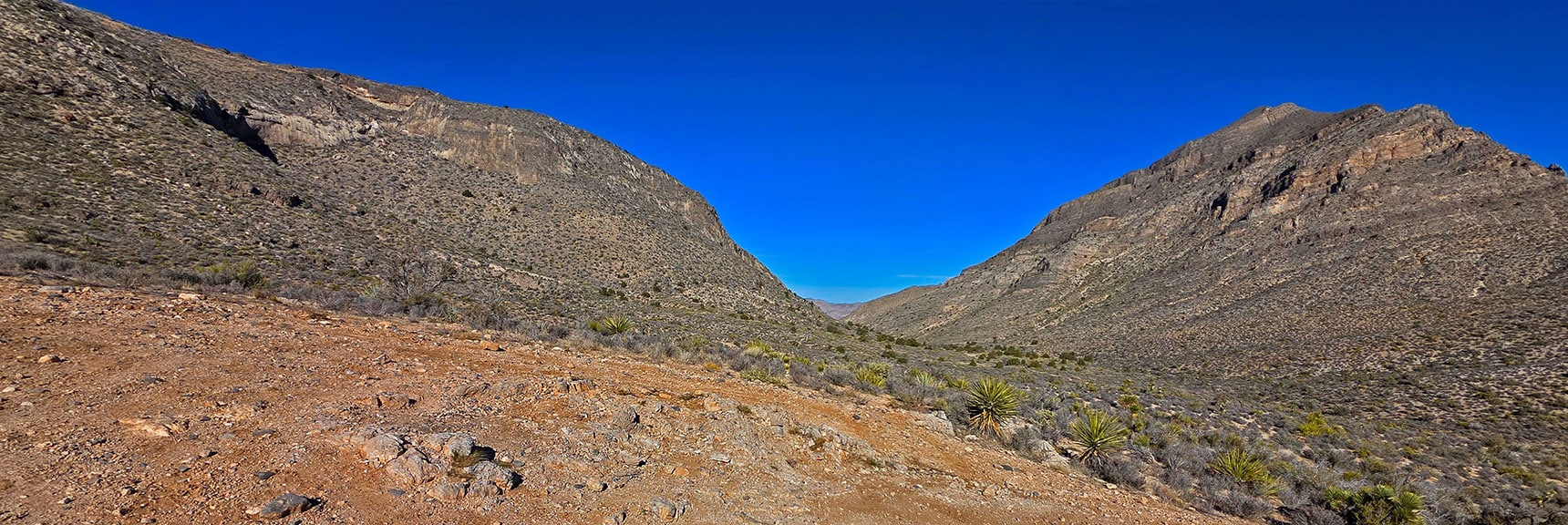 View Back at Pass Between Harris Springs Ridge (right), La Madre Ridge (left). | La Madre Ridge East Base Circuit | La Madre Mountains Wilderness, Nevada