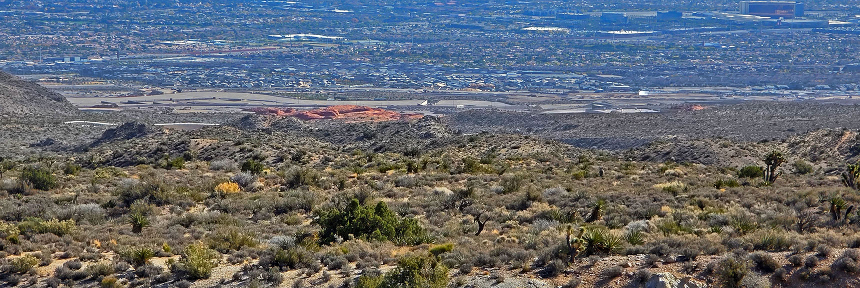 Little Red Rock & Summerlin Area in View Below. | La Madre Ridge East Base Circuit | La Madre Mountains Wilderness, Nevada