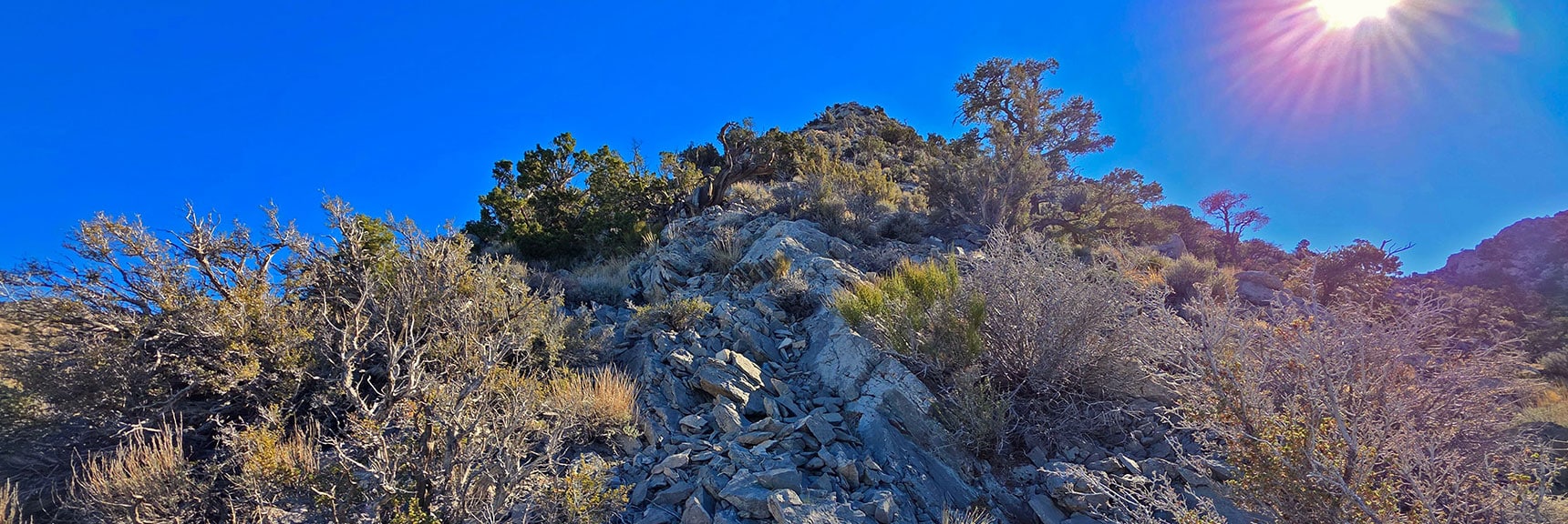 Closing in on First Peak 6826 Summit Area at Top of Approach Ridge | La Madre Ridgeline Eastern Grand Crossing Loop | La Madre Mountains Wilderness, Nevada