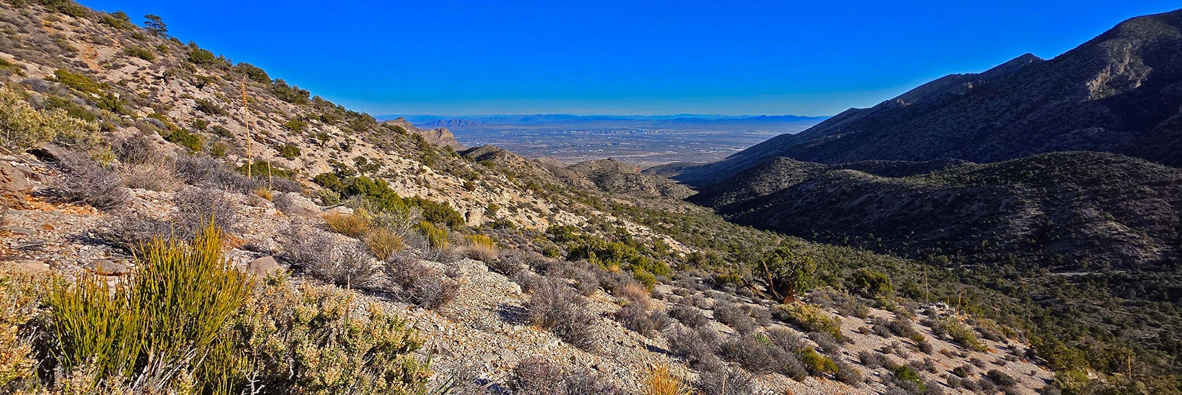 Descent Path Angling East Down South Slope of La Madre Ridgeline | La Madre Ridgeline Eastern Grand Crossing Loop | La Madre Mountains Wilderness, Nevada