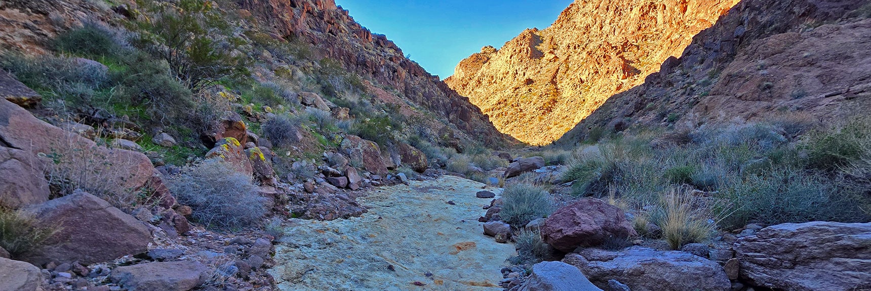 Cross Strange Calcite Layer That Makes Wash Look Like Flowing Water. | Lonesome Peak West Canyon Loop | Eldorado Wilderness, Nevada