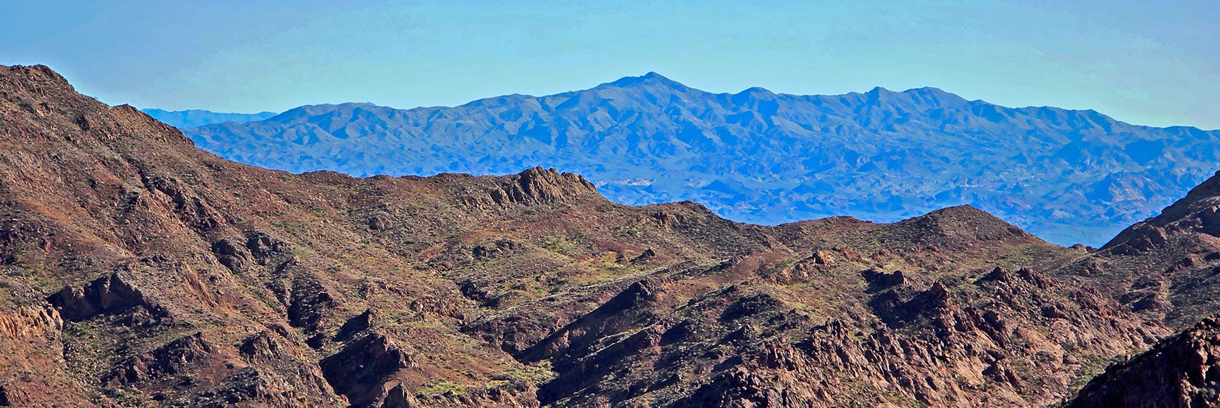 Mt. Wilson High Point in Arizona Black Mts. Across Colorado River. | Lonesome Peak West Canyon Loop | Eldorado Wilderness, Nevada