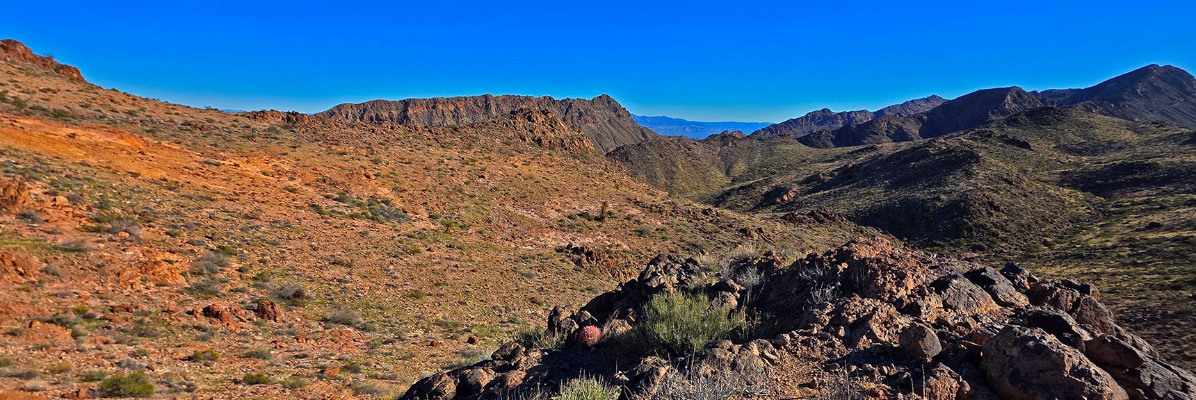 View Back Across Rugged Landscape Toward Mojave Overlook Area. | Lonesome Peak West Canyon Loop | Eldorado Wilderness, Nevada