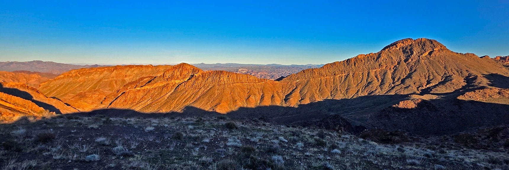 Lonesome Peak (right), Saddle, N Lonesome Peak (left) | Lonesome Peak West Canyon Loop | Eldorado Wilderness, Nevada