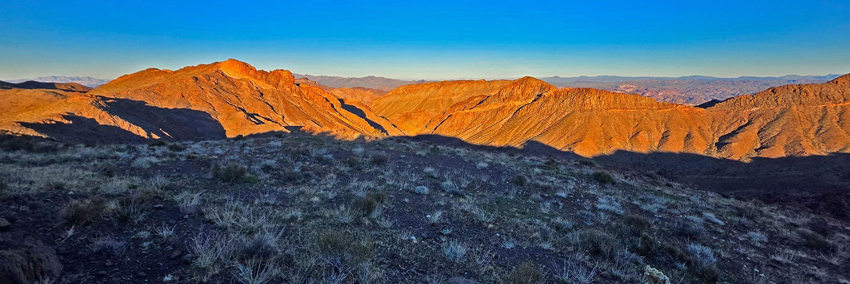 View Back Across West Ridge Just Traversed. West Canyon Below (right). | Lonesome Peak West Canyon Loop | Eldorado Wilderness, Nevada