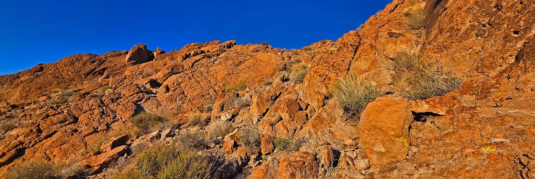 View Back Up West Ridge While Weaving Down Steep Slope. | Lonesome Peak West Canyon Loop | Eldorado Wilderness, Nevada