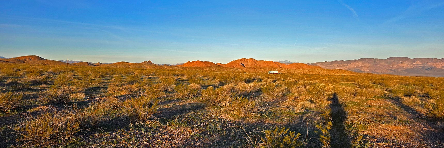 Begin 1 Mile Trek Across Open Desert. View Back to Start Point. | Mohave Overlook | Eldorado Wilderness, Nevada