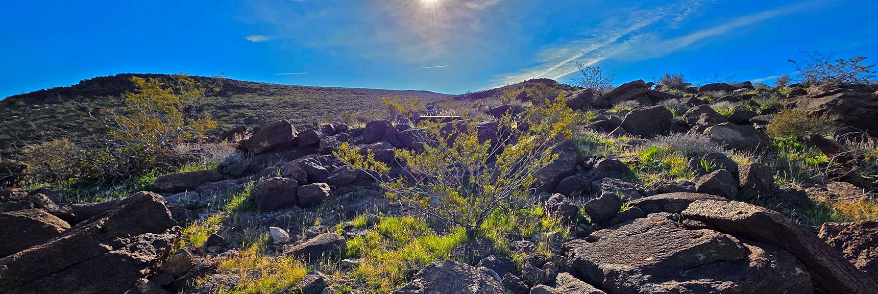 Continue Up Lonesome Wash Overlook Mesa Approach Ridgeline. | Mohave Overlook | Eldorado Wilderness, Nevada