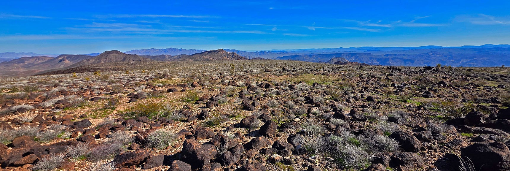 Distant Malpais Flattop Mesa Across Colorado River in Arizona | Mohave Overlook | Eldorado Wilderness, Nevada