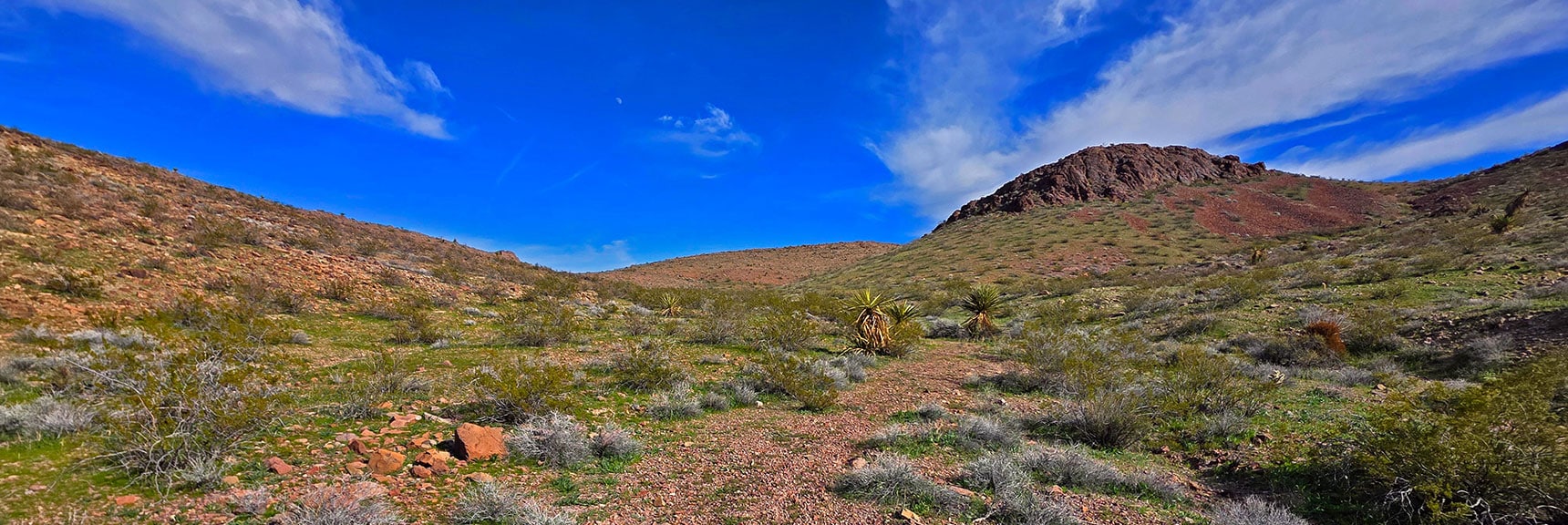Now Ascend Low Ridge Just Left of Rocky Formation to Mohave Overlook | Mohave Overlook | Eldorado Wilderness, Nevada