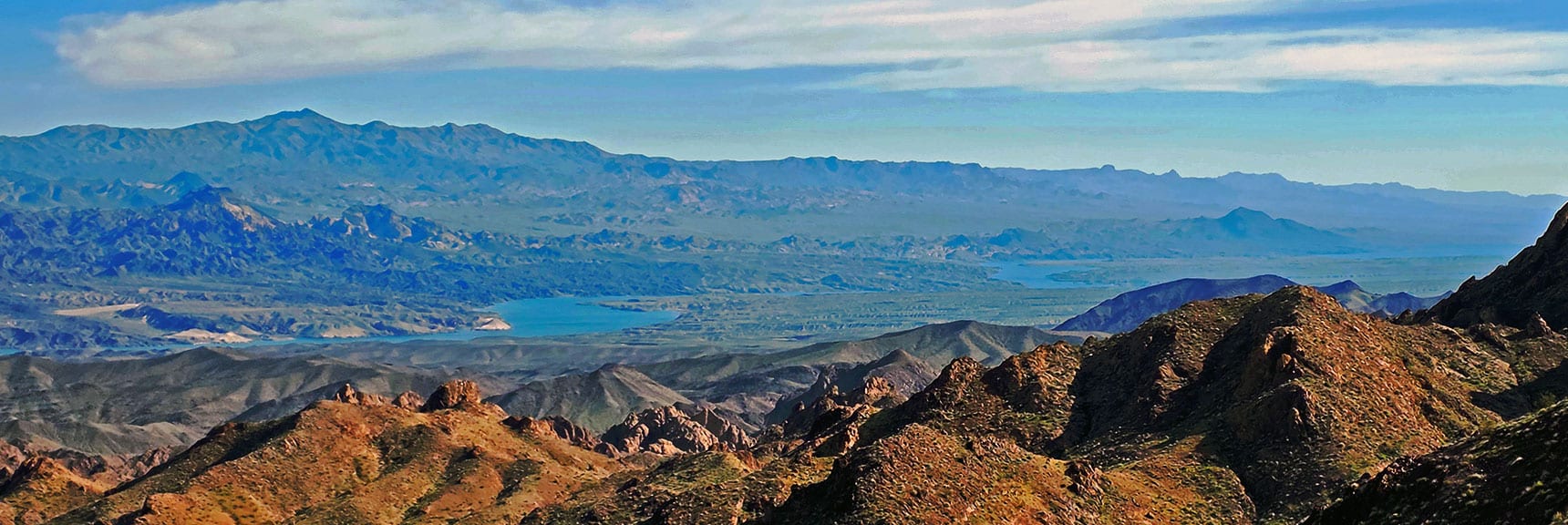 Blue Colorado River Stands Out in Desert Terrain | Mohave Overlook | Eldorado Wilderness, Nevada
