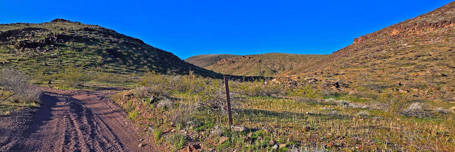 On Rd. F: .7 Miles to Mohave Overlook. Right Turn Toward Descent Gully | Lonesome Wash to the Colorado River | Eldorado Wilderness, Nevada