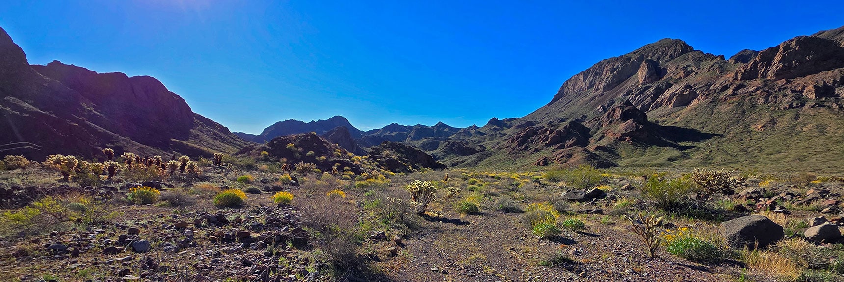 Arrival in Lonesome Wash. Peak 3320 Across Wash. Turn Left Down Wash. | Lonesome Wash to the Colorado River | Eldorado Wilderness, Nevada