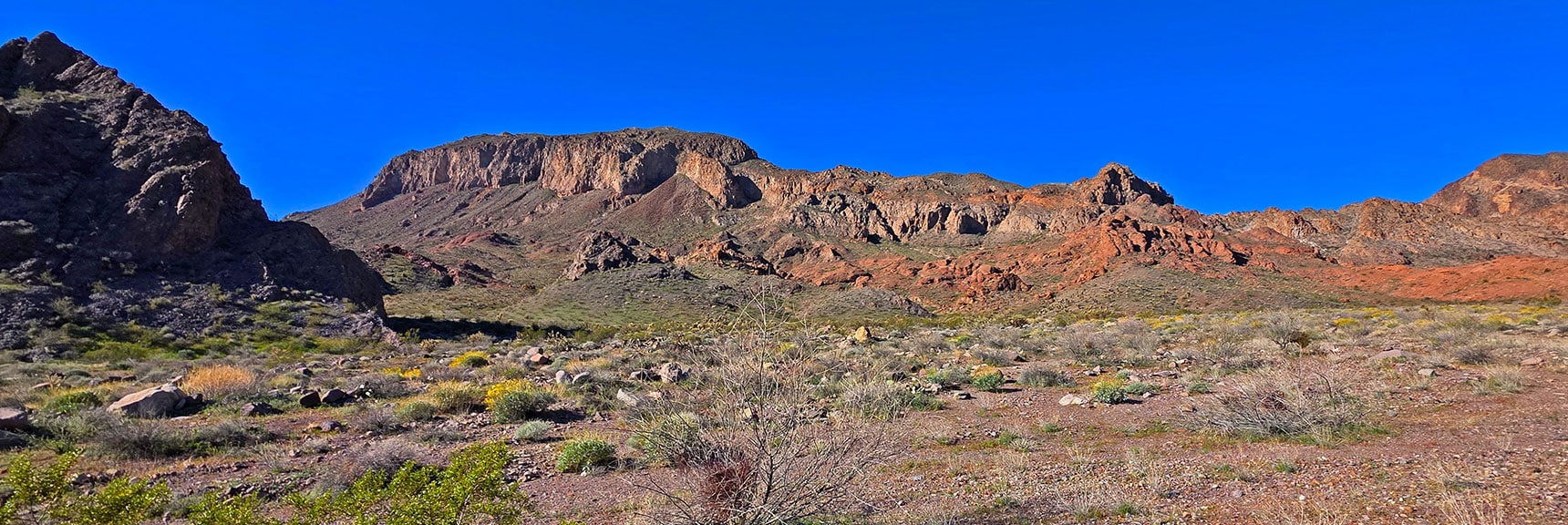 View Back Up Wash to Peak 3320 and Its Ridgeline. Good Reference Point. | Lonesome Wash to the Colorado River | Eldorado Wilderness, Nevada