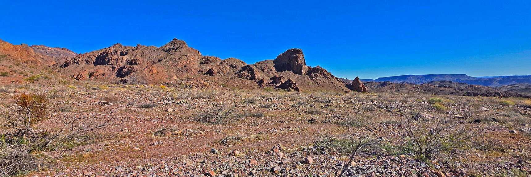Volcanic Hills on North Side Seem Redder, Rockier. | Lonesome Wash to the Colorado River | Eldorado Wilderness, Nevada