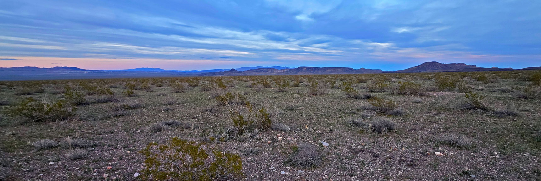 Now Back Near Hwy 165, Look Back to Pilot Cone, Mesa & Peeper Benchmark. | Lonesome Wash to the Colorado River | Eldorado Wilderness, Nevada