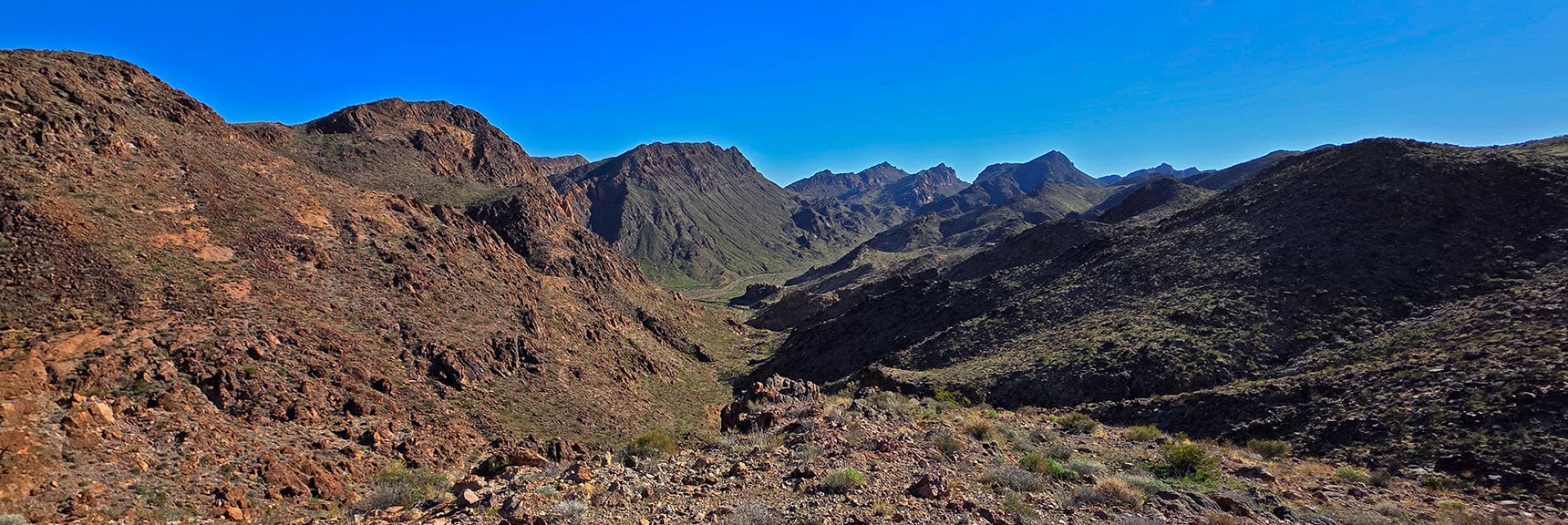 Descend into Lonesome Wash Saving Time to Reach the Colorado River. | Lonesome Wash Upper Entrance | Eldorado Wilderness, Nevada