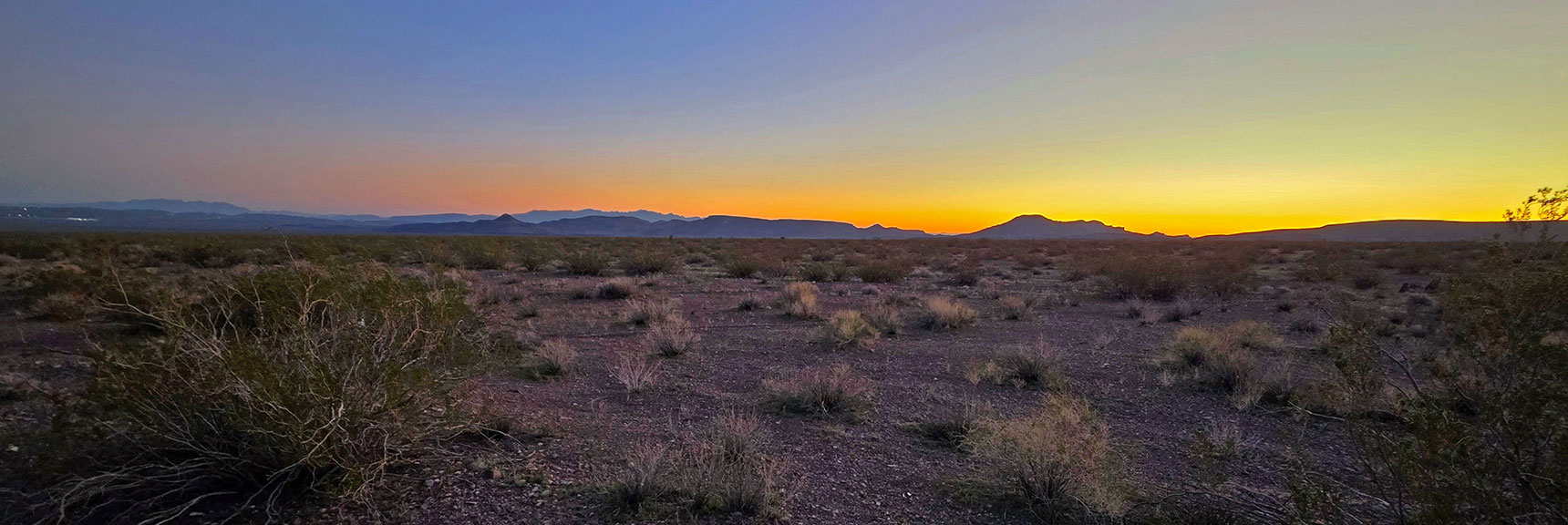 Sunrise View East from Start Point: Peeper Benchmark, Pilot Mesa & Cone. | Lonesome Wash Upper Entrance | Eldorado Wilderness, Nevada
