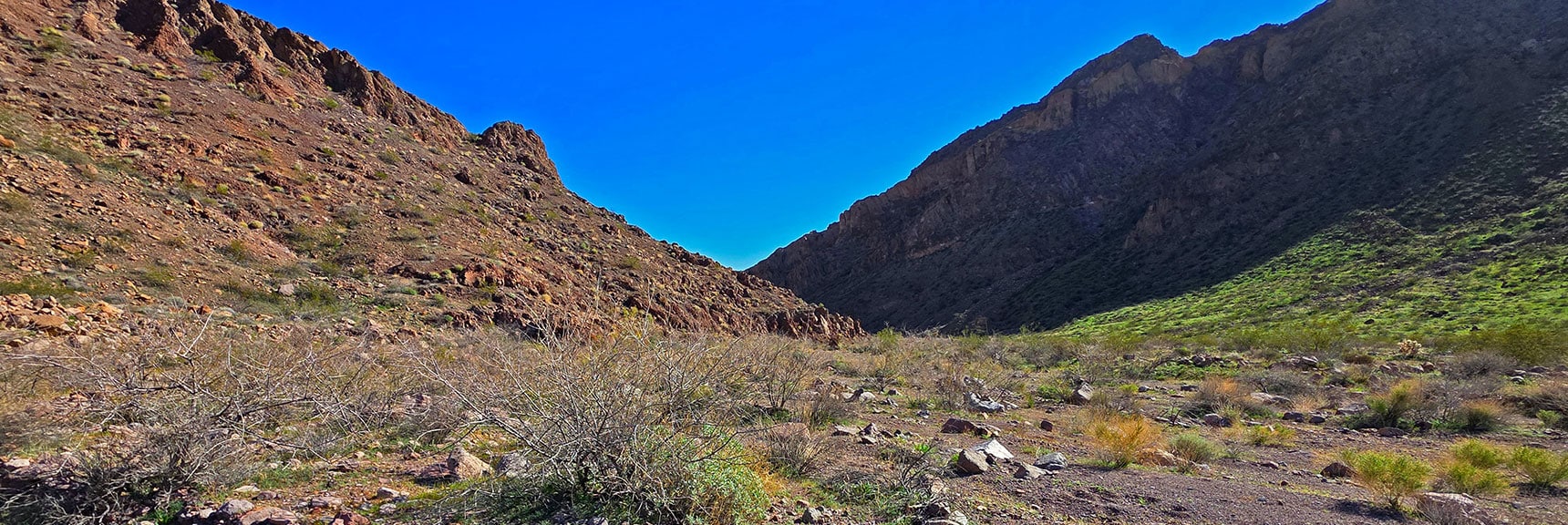 Quicker Progress from Base of Peak 3510 Toward Colorado River (8 mi). | Lonesome Wash Upper Entrance | Eldorado Wilderness, Nevada