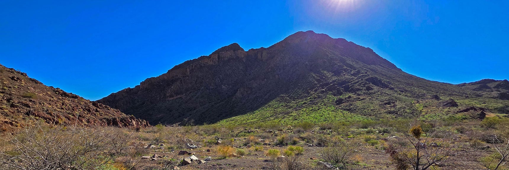 Next Peak on Right is Peak 3320. Canyon Washes on Either Side. | Lonesome Wash Upper Entrance | Eldorado Wilderness, Nevada