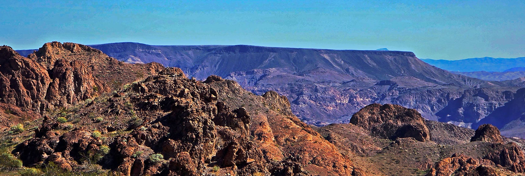 Malpais Flattop Mesa Just Across the Colorado River in Arizona. | Lonesome Wash Upper Entrance | Eldorado Wilderness, Nevada