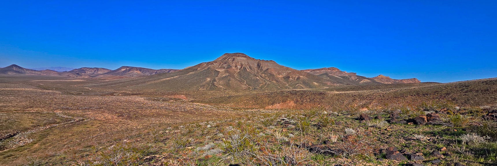 View Back Across Return Route to Peeper Benchmark, to Left of Mohave Overlook. | Lonesome Wash Upper Entrance | Eldorado Wilderness, Nevada