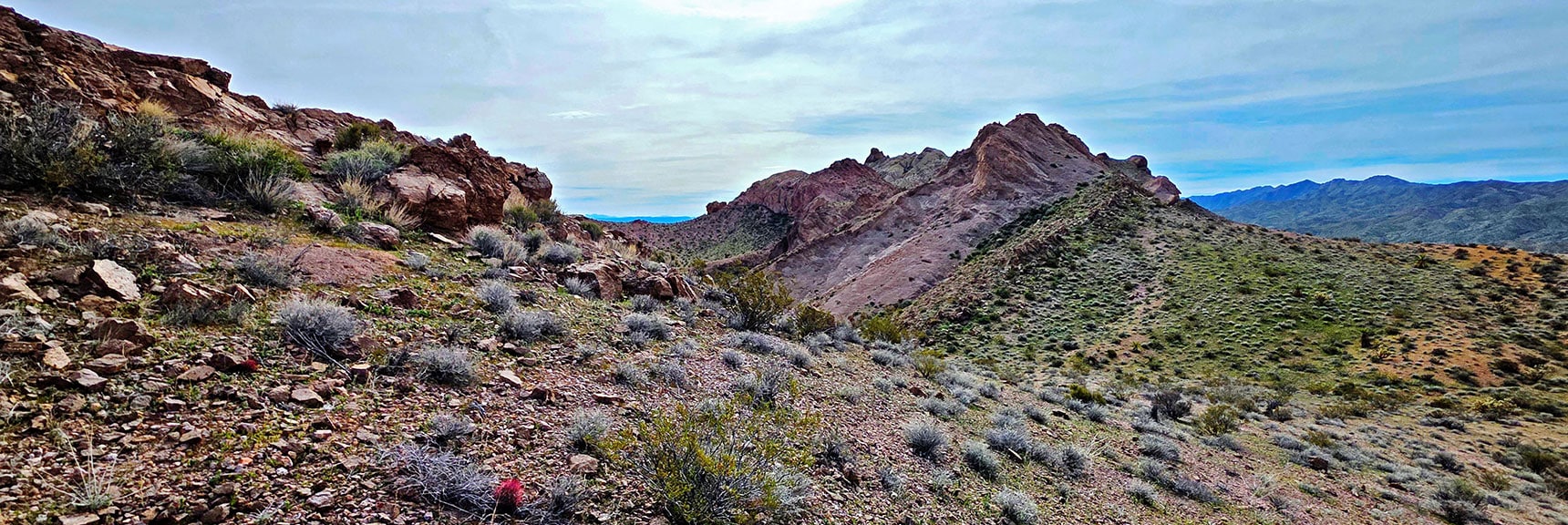 Nelson Benchmark Now Visible Ahead. Will Skirt Right Side of Ridgeline | Nelson Benchmark | Eldorado Wilderness, Nevada